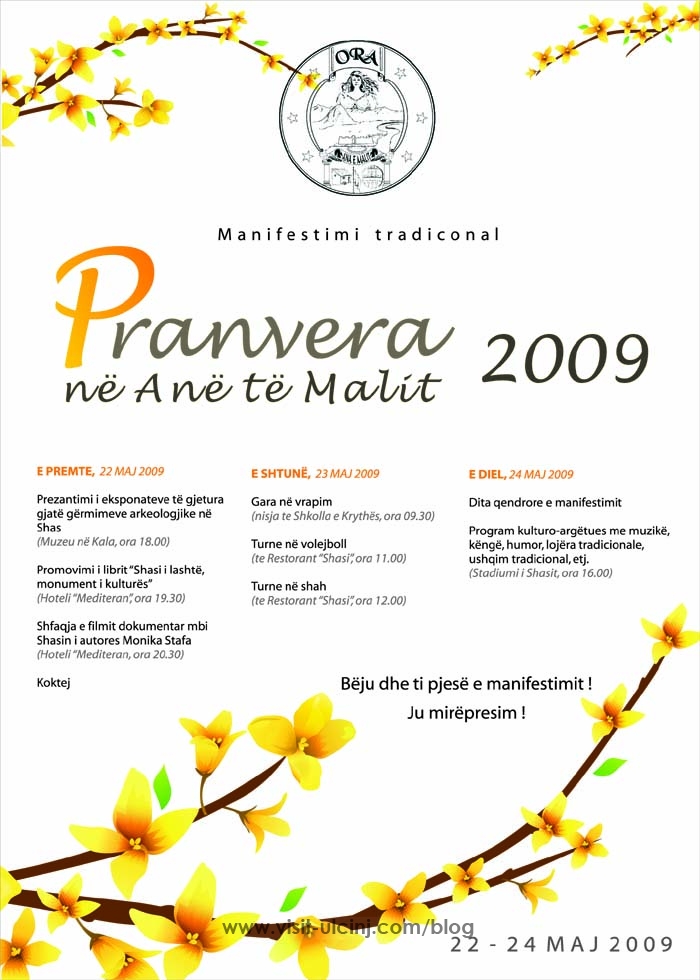 Manifestimi “Pranvera në Anë të Malit” do të mbahet nga data 22-24 maj 2009