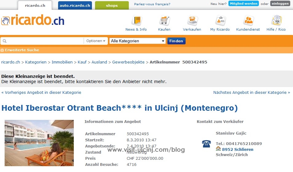 Hotel Iberostar Otrant Beach zum Angebot CHF 22’000’000.00