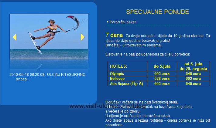 Specijalne Ponude u hotelima “Olympic” i Bellevue” na Velikoj plaži i na Adi Bojani