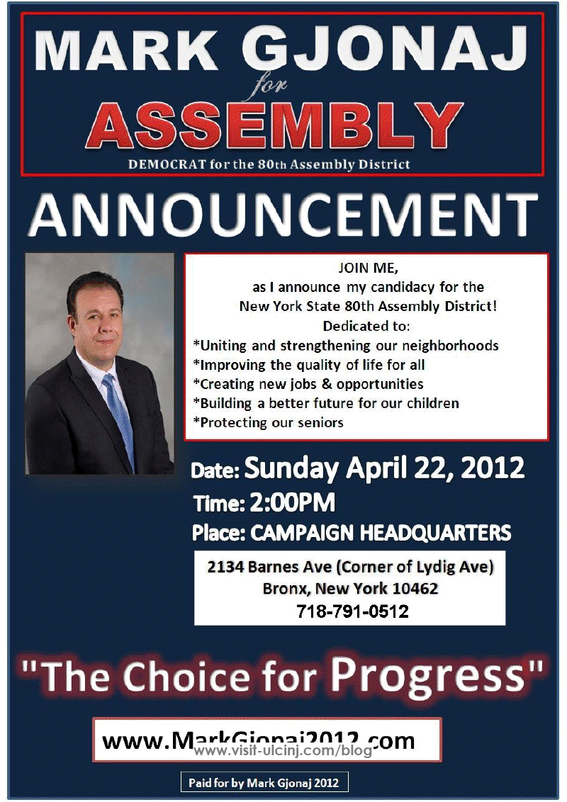 Mark Gjonaj officially announce candidacy for the New York State Assembly