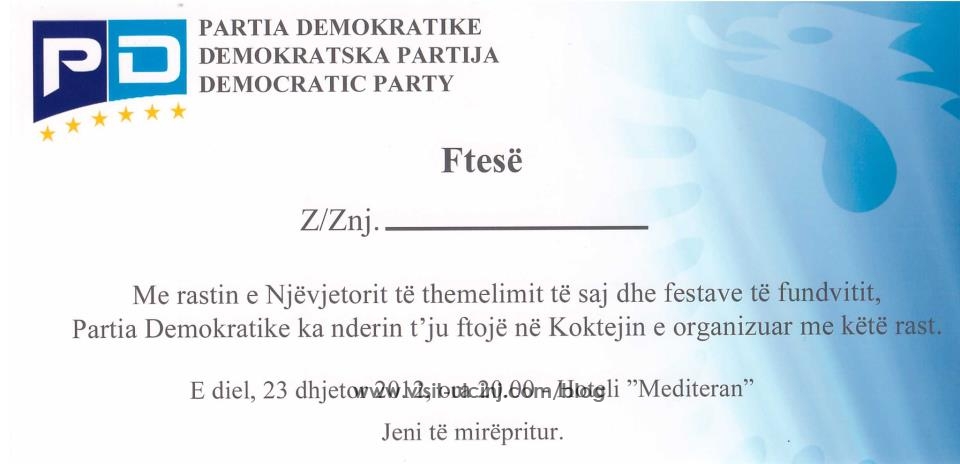 Partia Demokratike organizon Koktej 23.12.në Hotel Mediteran