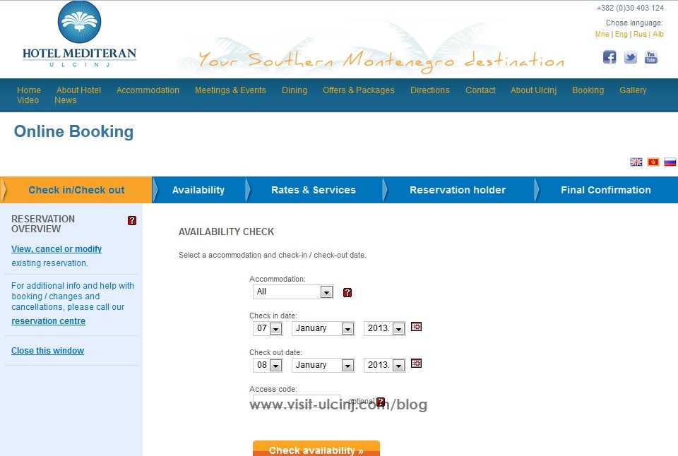 Online Booking - Hotel Mediteran Ulcinj - Montenegro
