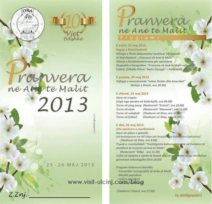 Shoqata ORA – organizon Pranvera në Anë të Malit 23 – 26 maj 2013