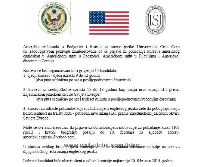 Američka ambasada u Podgorici: Besplatni kursevi engleskog