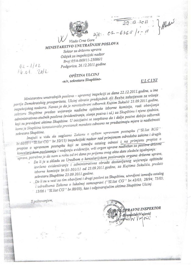 Kërkesa e Ali Rexhës drejtuar ministrisë së Punëve të Brendshme te MZ