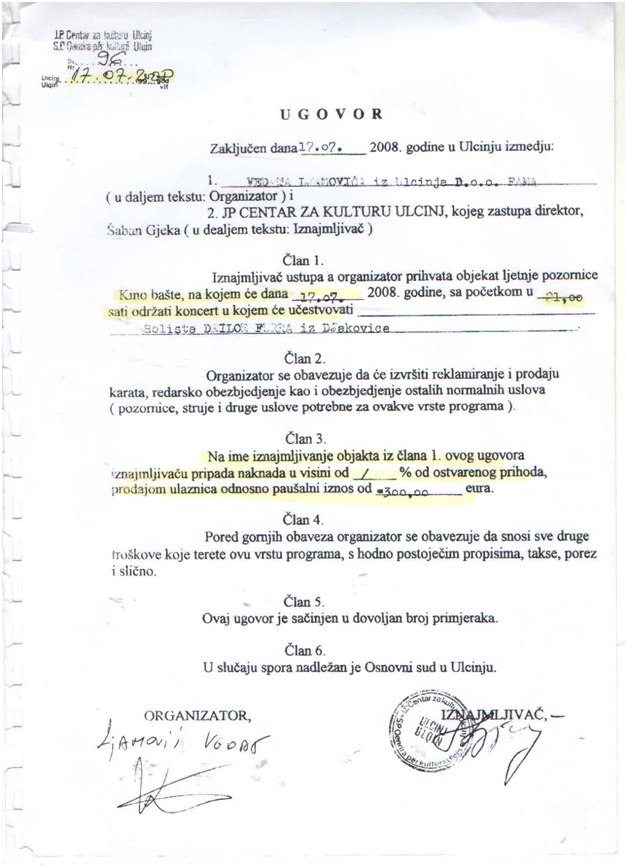 Kontrata-Ugovor-Kino Basta-Ulqin-Ulcinj