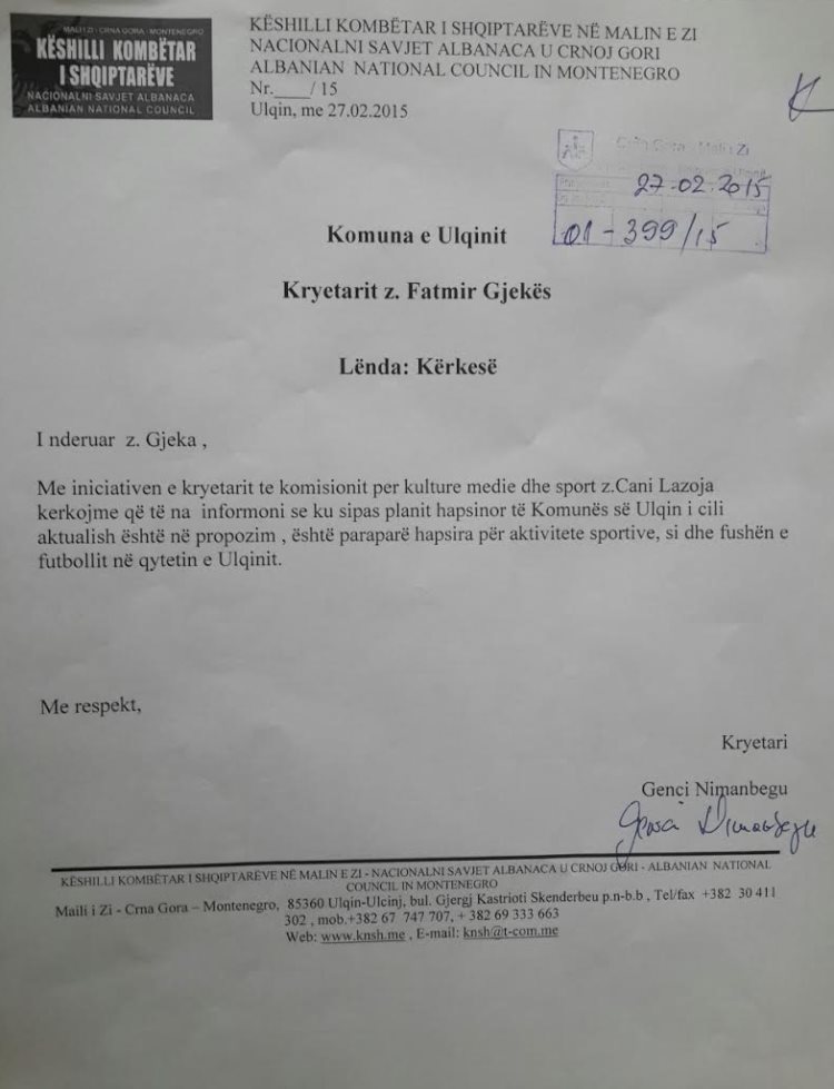 C. Lazoja: Komuna Ulqinit pa zgjidhje për lokacionin e fushë futbollit