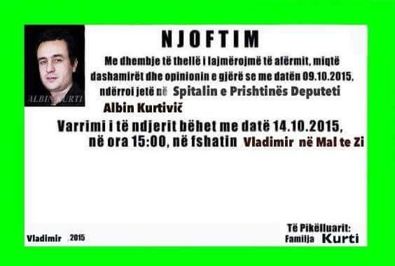 Inatet e PDK-së e shpallin Albin Kurtin të vdekur
