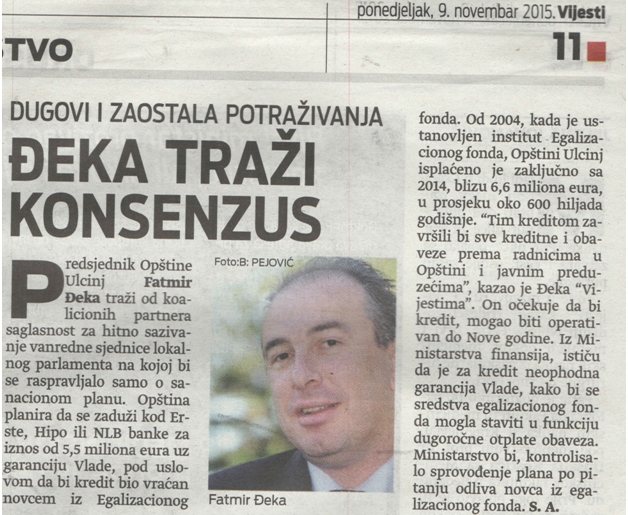Fatmir Đeka traži konsenzus o kreditu od 5,5 miliona eura
