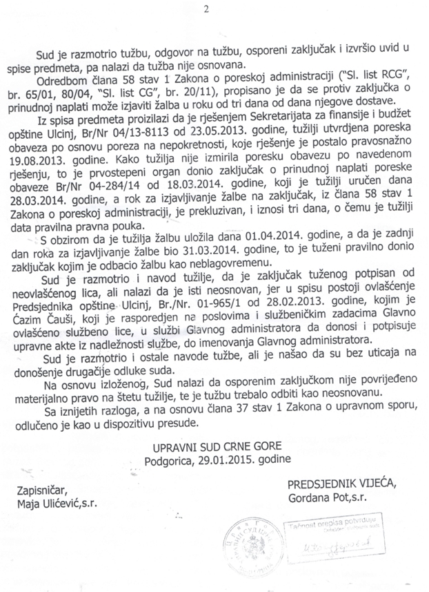 Një vendim i gjykatës se Mali-të-Zi-1