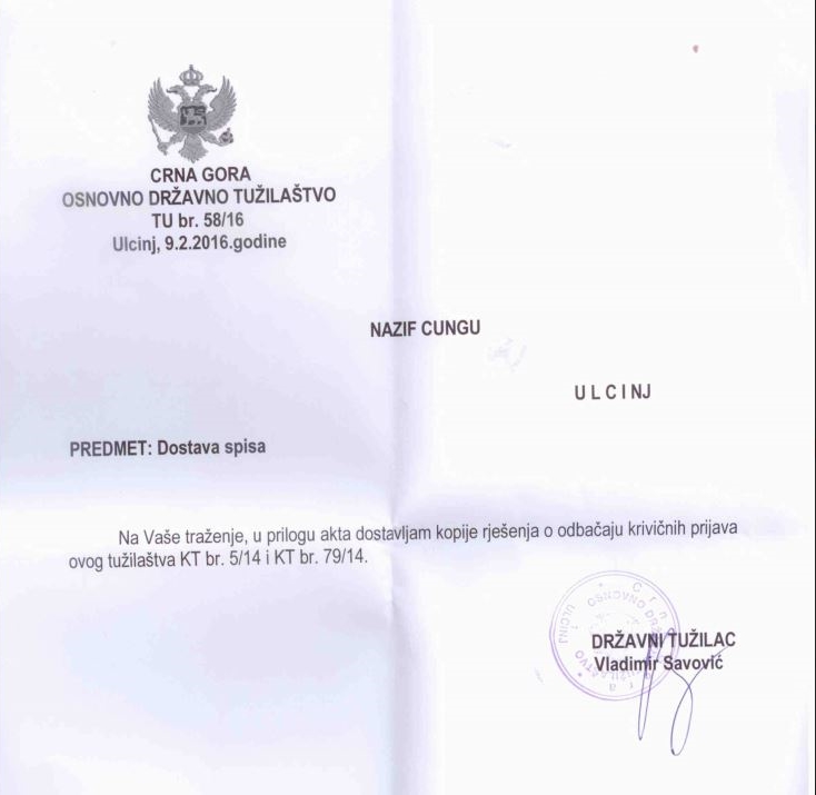 Prokuroria e Malit të Zi-Nazif-Cungu