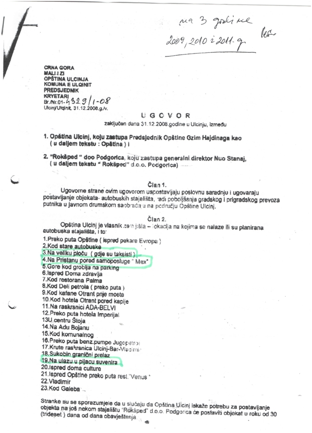 Sherbimi urban ne Ulqin- Transporti-kontrata