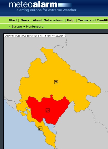 Alarm Meteo në Mal të Zi