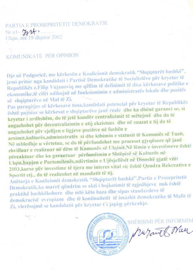 Garancite e shtetit bere Ulqinit